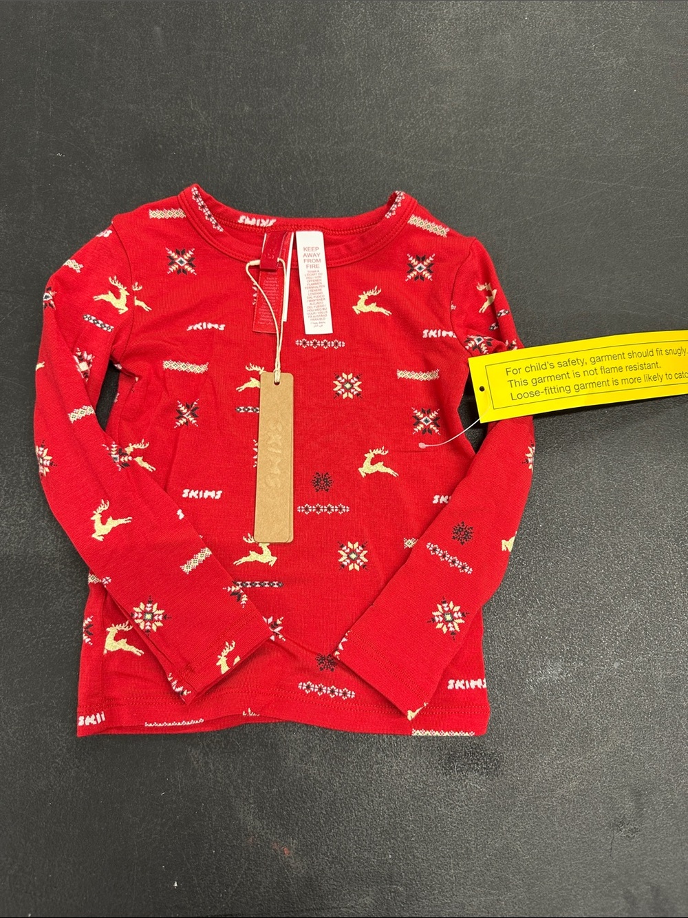 SKIMS Kids Red Long-Sleeve Holiday Reindeer pajama top size 2T